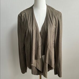 BLANKNYC Women's Faux Suede Snake Print Moto Mob Wife Open Front Draped Jacket L